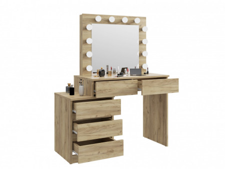 MBMTAR12 - Set Masa toaleta, 112 cm, cosmetica machiaj, masuta vanity, oglinda cu LED-uri - Culoare Stejar