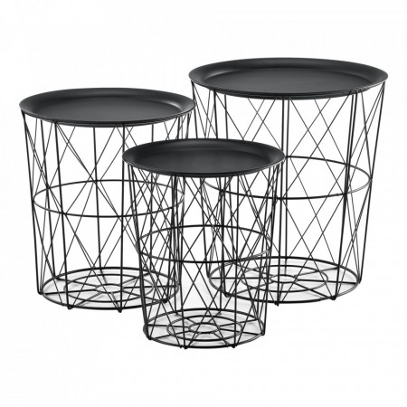 Set 3 bucati masuta cafea cu blat detasabil Aurora, cos mare 40 x 40 x 44 cm, metal, negru - P66801069