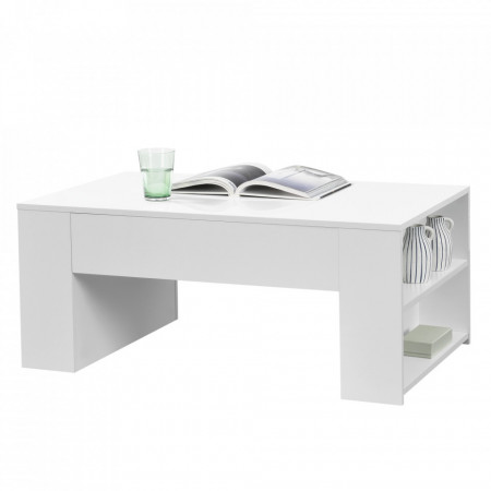 Masuta cafea Vellinge W, 42 x 100 x 60 cm, PAL invelis melamina, alb extra lucios cu 2 compartimente depozitare - P73161281
