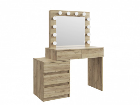 MBMTAR12 - Set Masa toaleta, 112 cm, cosmetica machiaj, masuta vanity, oglinda cu LED-uri - Culoare Stejar