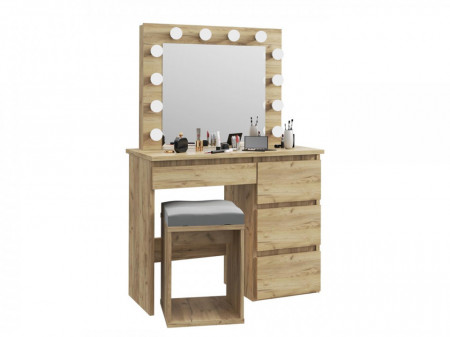 MBMTAR2 - Set Masa toaleta, 94 cm cosmetica machiaj oglinda masuta vanity, oglinda cu LED-uri - Culoare Stejar