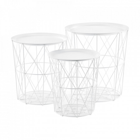 Set 3 bucati masuta cafea cu blat detasabil Aurora, cos mare 40 x 40 x 44 cm, metal, alb - P66801071