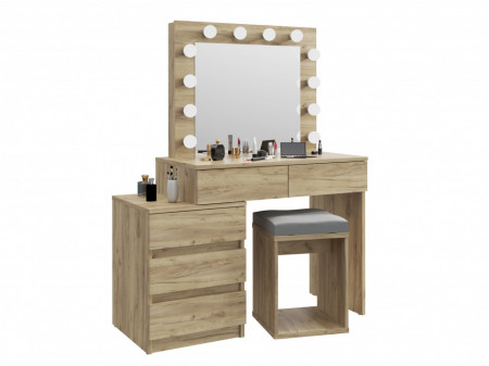 MBMTAR12 - Set Masa toaleta, 112 cm, cosmetica machiaj, masuta vanity, oglinda cu LED-uri - Culoare Stejar