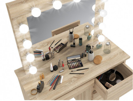 MBMTS2 - Set Masa toaleta, 94 cm cosmetica machiaj oglinda masuta vanity, oglinda cu LED-uri - Sonoma