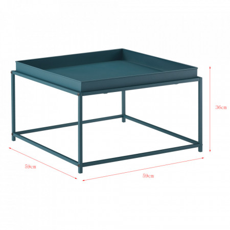 Masuta cafea Teltow DB, 36 x 59 x 59 cm, metal, rezistent la zgarieturi, albastru turcoaz mat, blat detasabil - P71742613