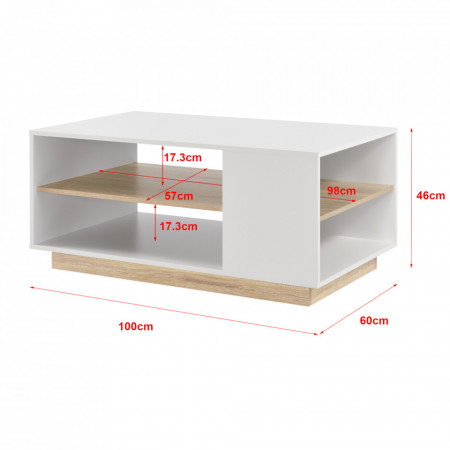 Masuta cafea Trelleborg WEO, 46 x 100 x 60 cm, PAL invelis melamina, alb/stejar, cu raft depozitare - P73161282