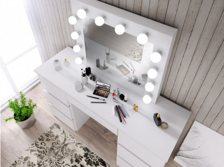 MBMT5 - Set Masa toaleta, 120 cm, cosmetica machiaj, masuta vanity, oglinda cu LED-uri - Alb