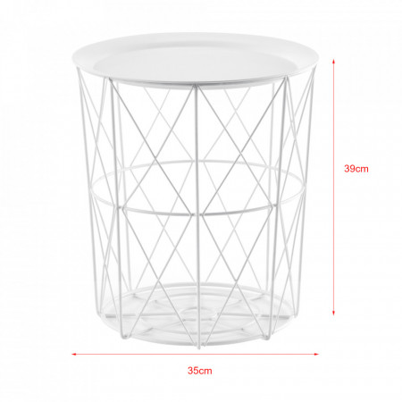 Set 3 bucati masuta cafea cu blat detasabil Aurora, cos mare 40 x 40 x 44 cm, metal, alb - P66801071