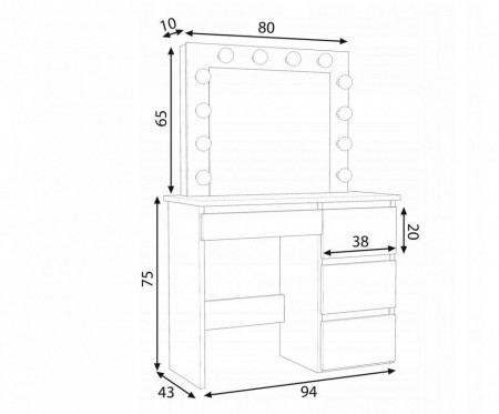 MBMTAR2 - Set Masa toaleta, 94 cm cosmetica machiaj oglinda masuta vanity, oglinda cu LED-uri - Culoare Stejar