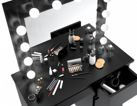 MBMTN2 - Set Masa toaleta, 94 cm cosmetica machiaj oglinda masuta vanity, oglinda cu LED-uri - Negru
