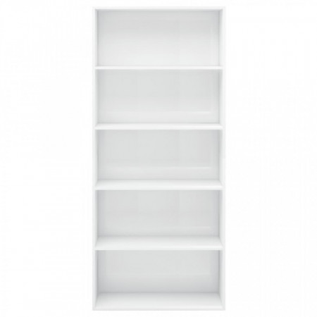 Biblioteca cu 5 rafturi, alb extralucios, 80x30x189 cm, PAL - V801032V