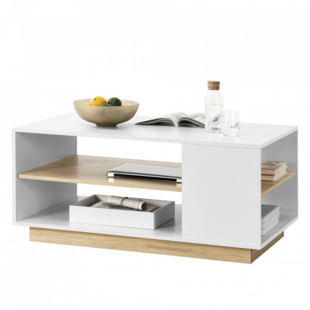 Masuta cafea Trelleborg WEO, 46 x 100 x 60 cm, PAL invelis melamina, alb/stejar, cu raft depozitare - P73161282