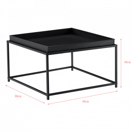 Masuta cafea Teltow S, 36 x 59 x 59 cm, metal, rezistent la zgarieturi, negru mat, blat detasabil - P71742612