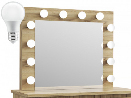 MBMTAR2 - Set Masa toaleta, 94 cm cosmetica machiaj oglinda masuta vanity, oglinda cu LED-uri - Culoare Stejar