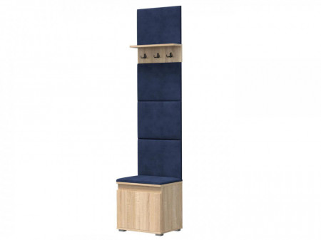MBCUIS11 - Set Cuier hol, 50x37x214 cm - 3 agatatori haine, hol, pantofar - Sonoma cu tapiterie Albastra / Verde / Gri