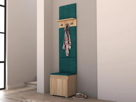 MBCUIS11 - Set Cuier hol, 50x37x214 cm - 3 agatatori haine, hol, pantofar - Sonoma cu tapiterie Albastra / Verde / Gri