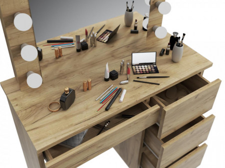 MBMTAR2 - Set Masa toaleta, 94 cm cosmetica machiaj oglinda masuta vanity, oglinda cu LED-uri - Culoare Stejar