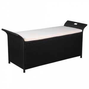 Banca de depozitare cu perna, negru, 138 cm, poliratan - V44183V