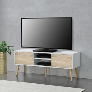 Comoda TV alb/efect lemn stejar - P73649698