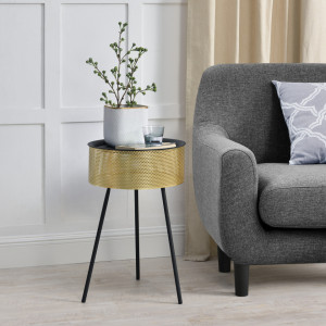 Masuta living cu spatiu depozitare si blat detasabil, 65 x 40 cm, negru/auriu - P77991594