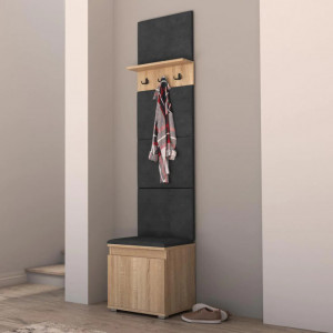 MBCUIS11 - Set Cuier hol, 50x37x214 cm - 3 agatatori haine, hol, pantofar - Sonoma cu tapiterie Albastra / Verde / Gri