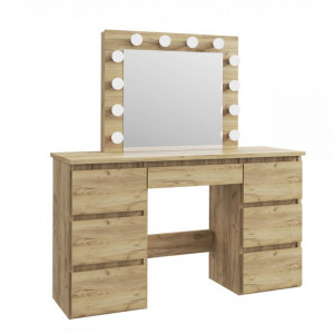 MBMTAR1 - Set Masa toaleta, 120 cm, cosmetica machiaj, masuta vanity, oglinda cu LED-uri - Culoarea Stejar