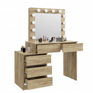 MBMTAR12 - Set Masa toaleta, 112 cm, cosmetica machiaj, masuta vanity, oglinda cu LED-uri - Culoare Stejar