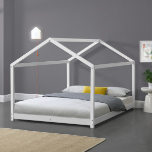 Pat copii forma casuta, 206x126x134 cm, brad alb - P69703543