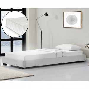 Pat tapitat modern cu saltea, 200 x 90 x 16 cm, alb, pentru 1 persoana - P67666367