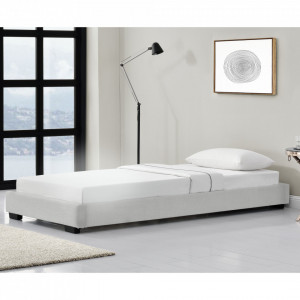 Pat tapitat modern imitatie piele, 214 x 96 x 20 cm, alb, pentru 1 persoana - P67234585