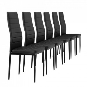 Scaune bucatarie, set 6 buc, imitatie piele, negru - P53118557