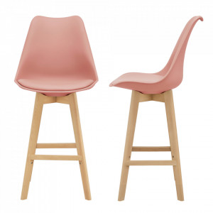 Scaune de bar, set 2 buc, 105 x 48 x 58 cm, picioare fag, roz - P67291239