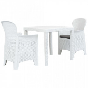 Set mobilier bistro, 3 piese, alb, plastic, aspect ratan - V276107V