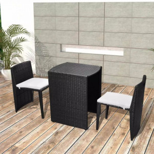 Set mobilier bistro cu perne, 3 piese, negru, poliratan - V42882V