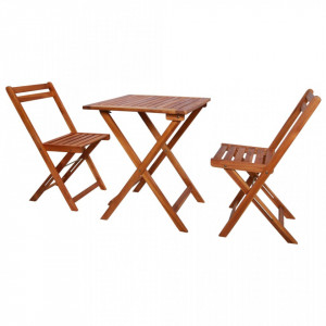 Set mobilier bistro pliabil, 3 piese, lemn masiv de acacia - V44015V