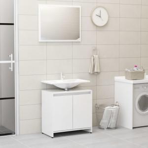 Set mobilier de baie, alb extralucios, PAL - V802657V