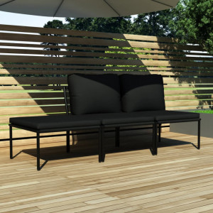 Set mobilier de gradina cu perne, 3 piese, negru, PVC - V48593V