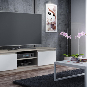 TECTV2 - Comoda TV 140 cm, living - Alb, Stejar, Maro, Sonoma-Alb, Negru, Sonoma, Maro-Alb