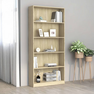 Biblioteca cu 5 rafturi, stejar Sonoma, 80 x 24 x 175 cm, PAL - V800921V