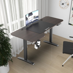 Birou inaltime reglabila, 160x60x118 cm, efect lemn nuc/negru - P79660579