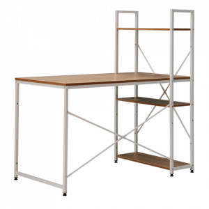 Birou, măsuţă, masă PC cu rafturi, maro şi alb, 120 cm - TP272003