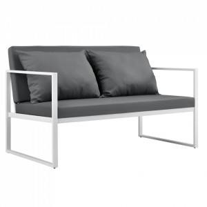 Canapea exterior, metal/poliester, alb/grideschis - P56655997