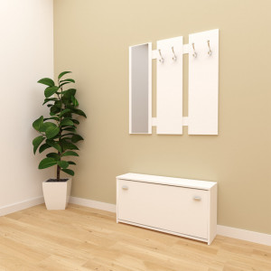 Cuier pentru hol, alb cu lada, 91x25x200 cm - TP185314