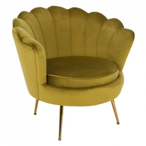 Fotoliu în stil Art-deco, catifea Velvet muştar/crom auriu - TP340377