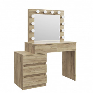 MBMTAR12 - Set Masa toaleta, 112 cm, cosmetica machiaj, masuta vanity, oglinda cu LED-uri - Culoare Stejar