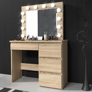MBMTS2 - Set Masa toaleta, 94 cm cosmetica machiaj oglinda masuta vanity, oglinda cu LED-uri - Sonoma