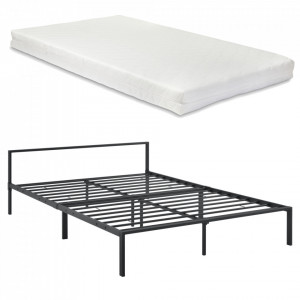 Pat dormitor cu saltea, otel, negru mat - P69885159