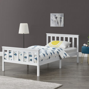 Pat lemn dublu, 209 x128 x 80 cm, alb mat, 150 Kg, fara saltea - P72021421