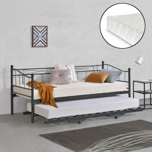 Pat metalic cu 2 saltele si pat suplimentar 90 x 200 cm, negru - P76645973