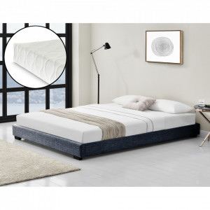 Pat tapitat modern cu saltea, 214 x 186 x 20 cm, gri inchis, pentru 2 persoane - P67666372